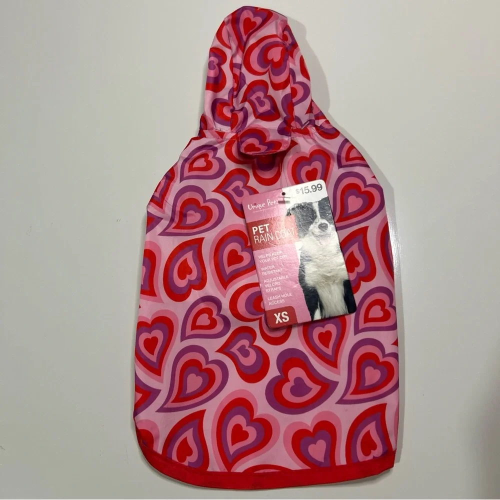 Pet Raincoat Pink & Red Hearts